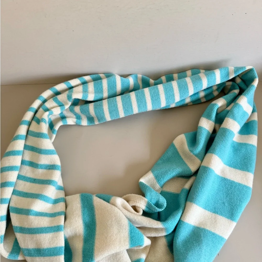 Kate Spade Fall In Line Infinity Scarf 100%‎ Wool Blue & Cream NWOT